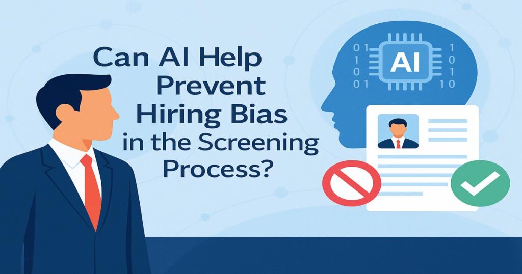 Artificial Intelligence reducing hiring bias during background screening — HR professional using AI technology to ensure fair, unbiased employment screening for diverse candidates at The Screening Source.